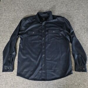 BYLT Premium Basics Mens L Plaid Overshirt Shirt Jacket Navy Stretch Shacket